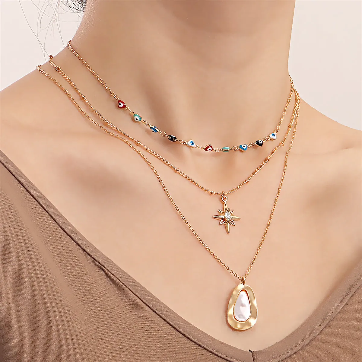 Pearl & Cubic Zirconia Star Pendant Layered Necklace