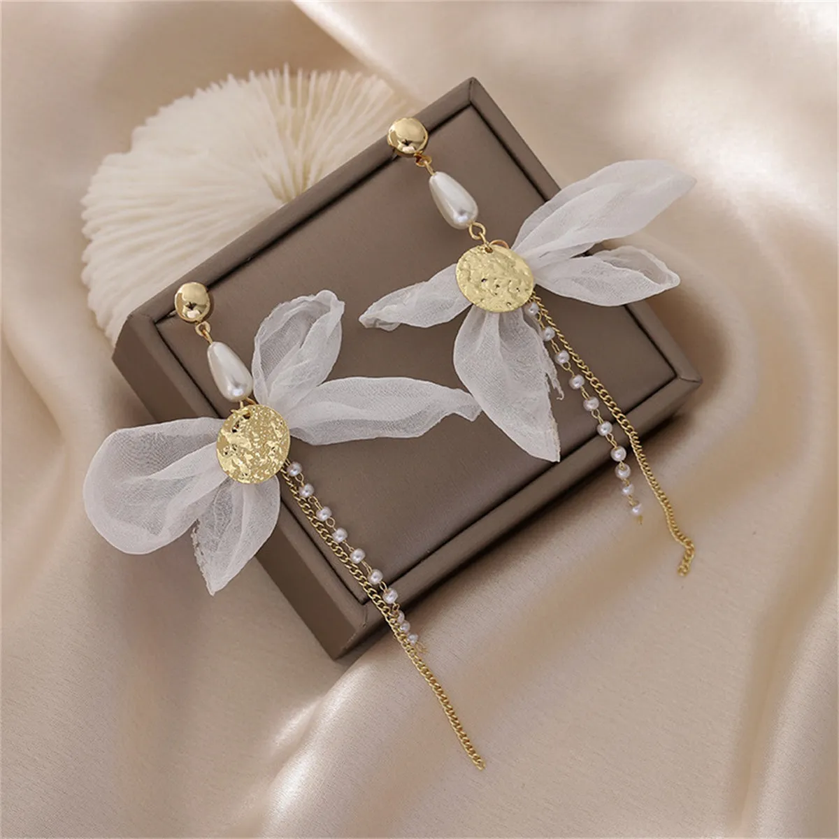 Pearl & Mesh 18K Gold-Plated Coin Bow Drop Earrings