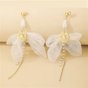 Pearl & Mesh 18K Gold-Plated Coin Bow Drop Earrings
