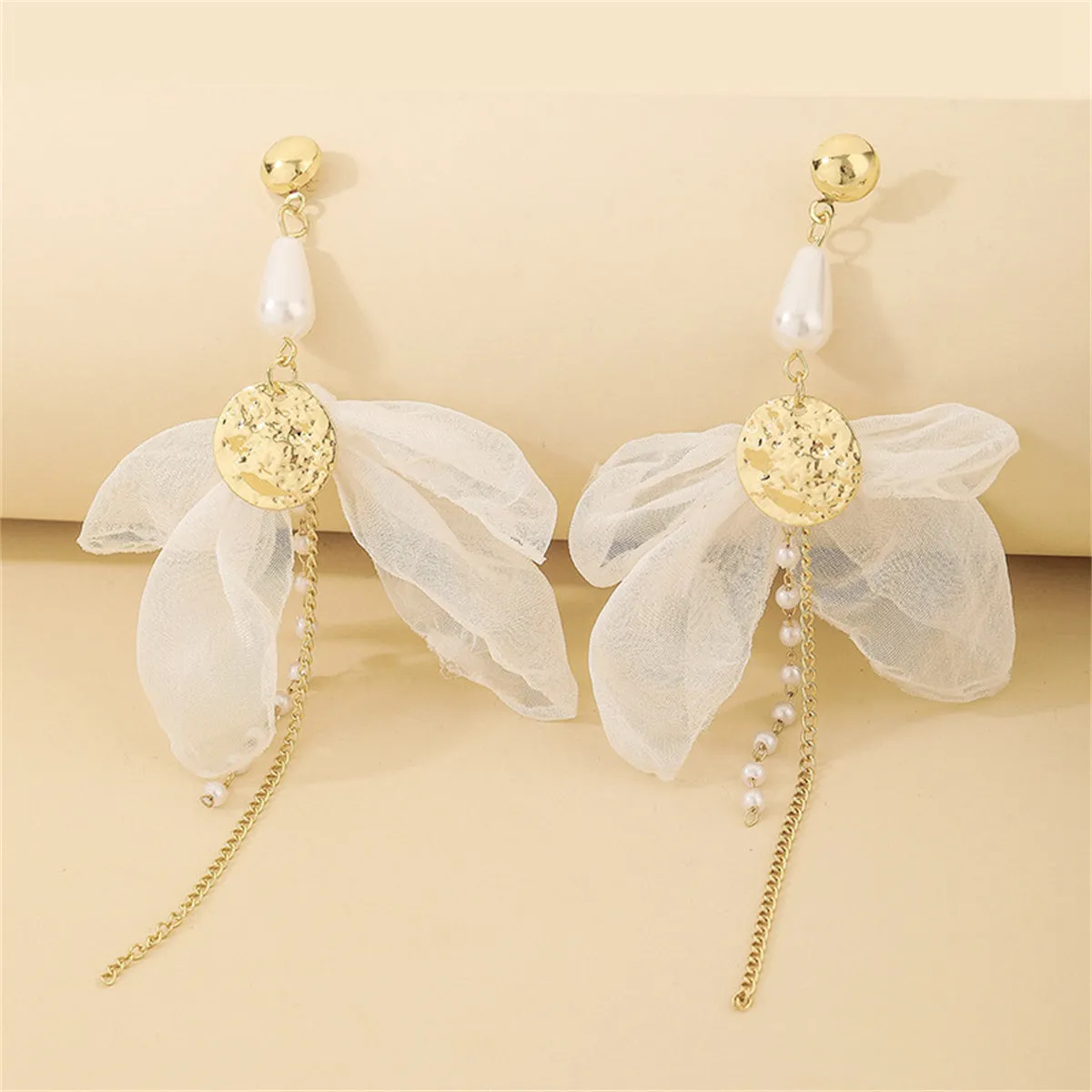 Pearl & Mesh 18K Gold-Plated Coin Bow Drop Earrings