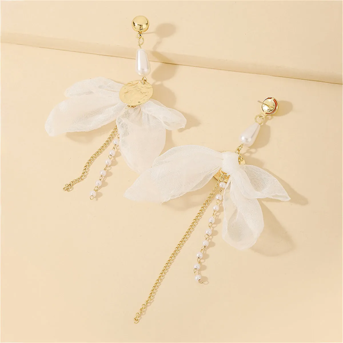Pearl & Mesh 18K Gold-Plated Coin Bow Drop Earrings
