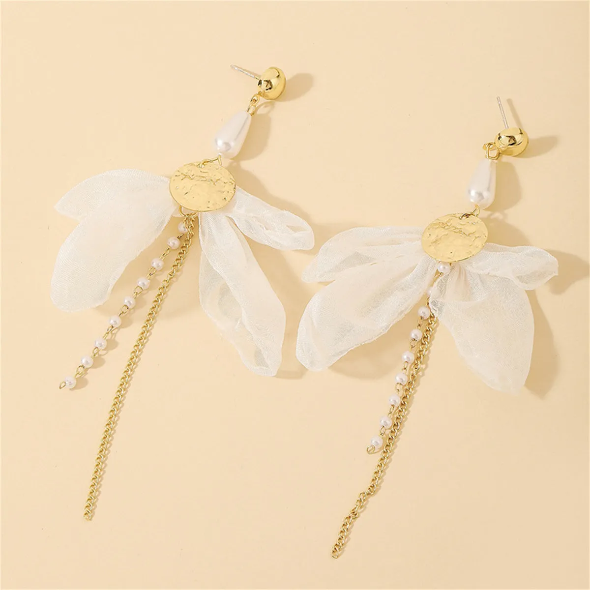 Pearl & Mesh 18K Gold-Plated Coin Bow Drop Earrings