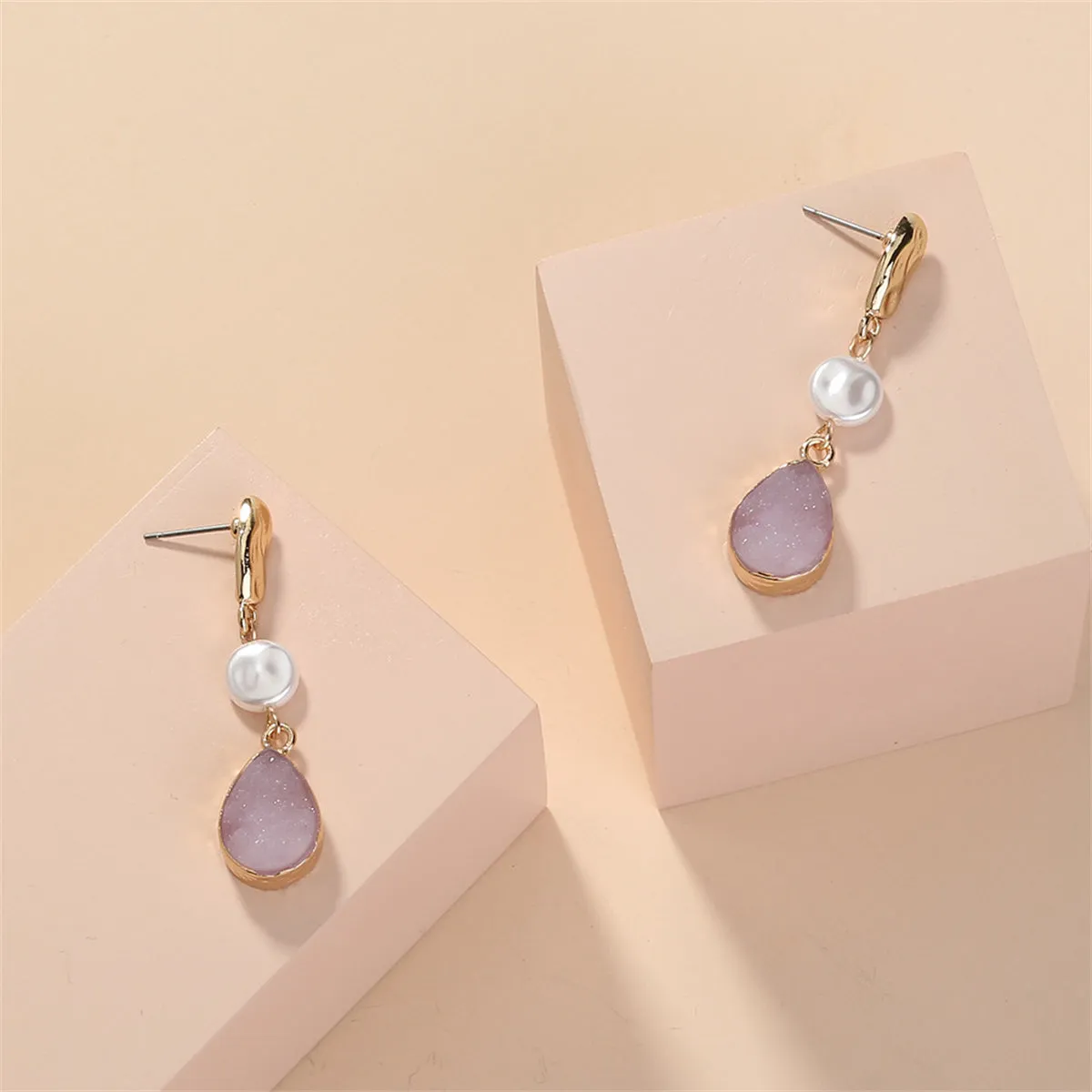 Pearl & Pink Resin 18K Gold-Plated Drop Earrings