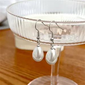 Pearl & Silver-Plated Dangle Drop Earrings