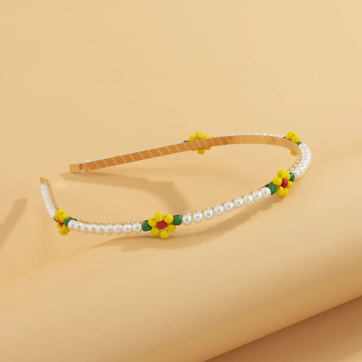 Pearl & Yellow Howlite Floral Station Hard Headband