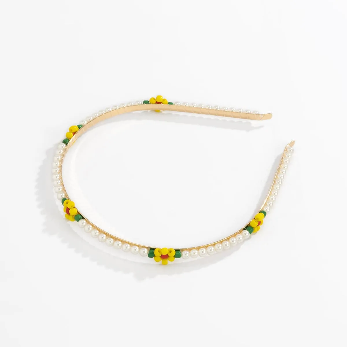 Pearl & Yellow Howlite Floral Station Hard Headband