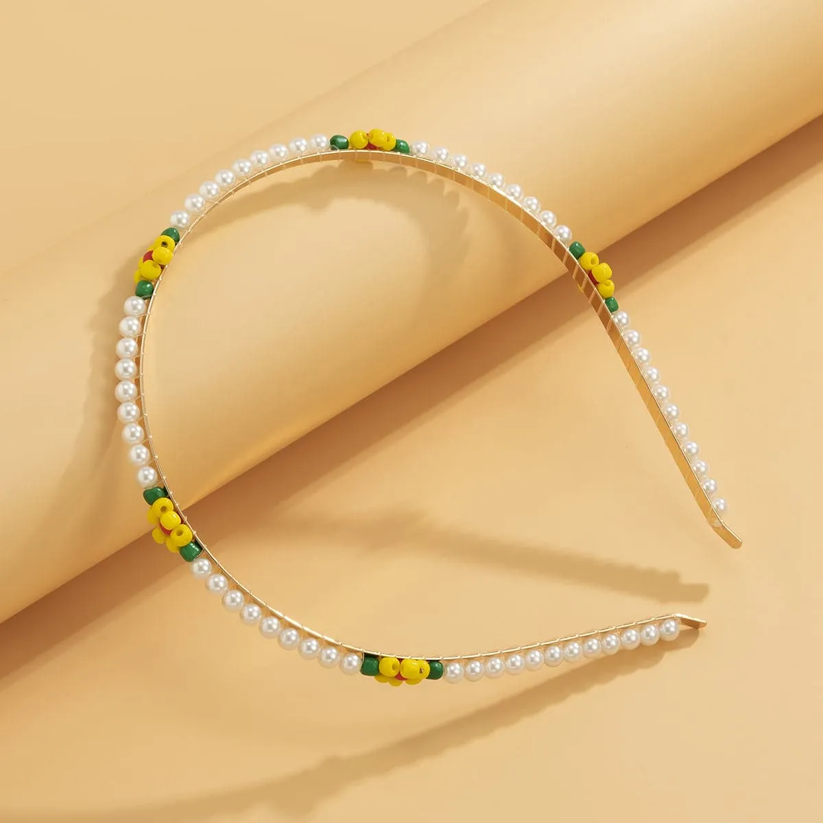 Pearl & Yellow Howlite Floral Station Hard Headband
