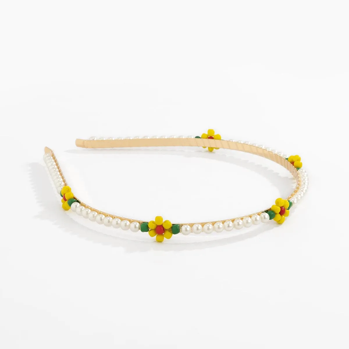 Pearl & Yellow Howlite Floral Station Hard Headband
