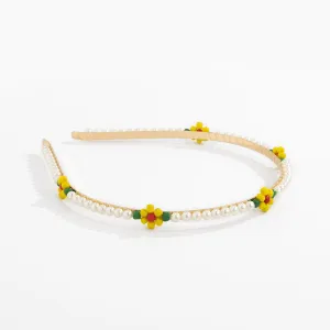 Pearl & Yellow Howlite Floral Station Hard Headband