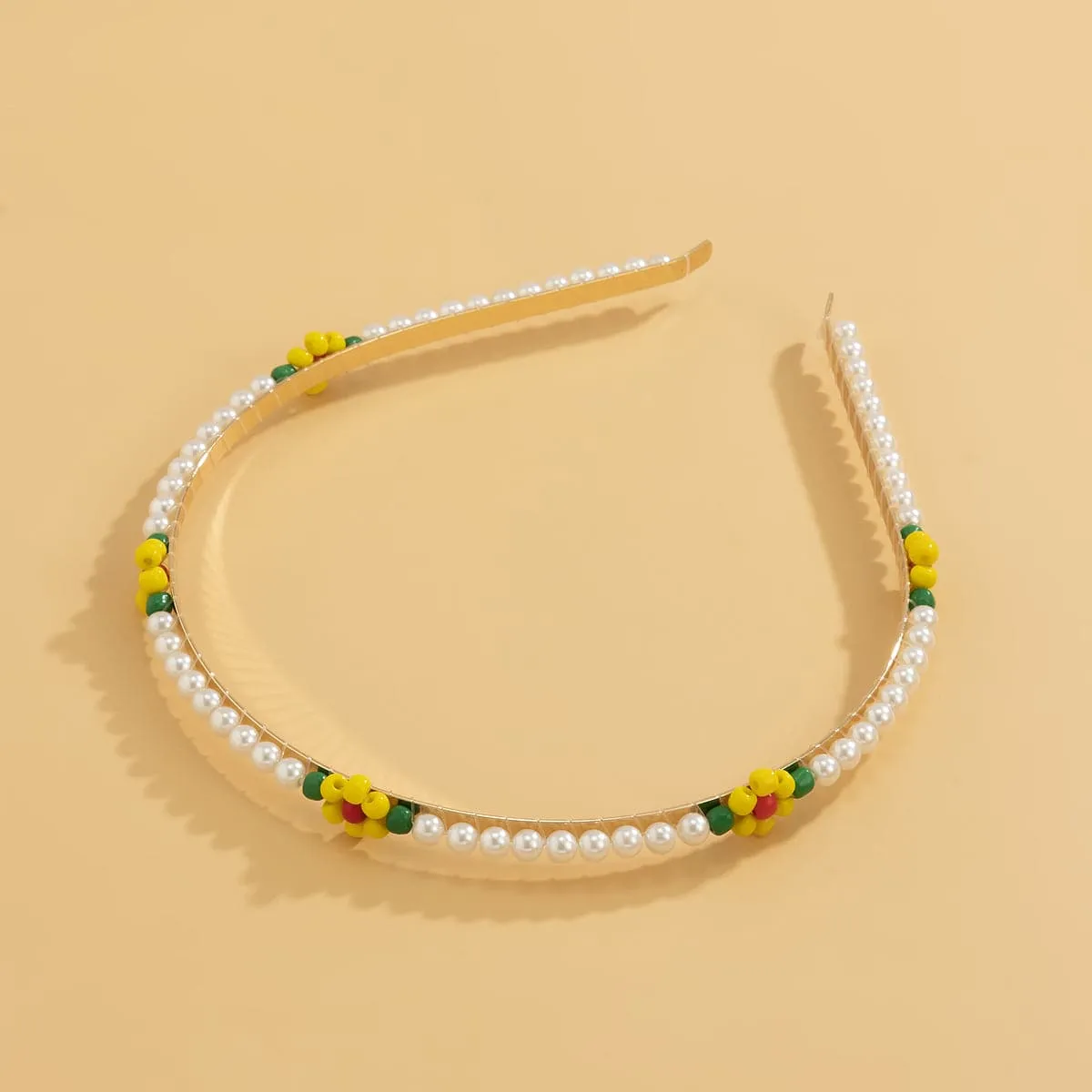 Pearl & Yellow Howlite Floral Station Hard Headband
