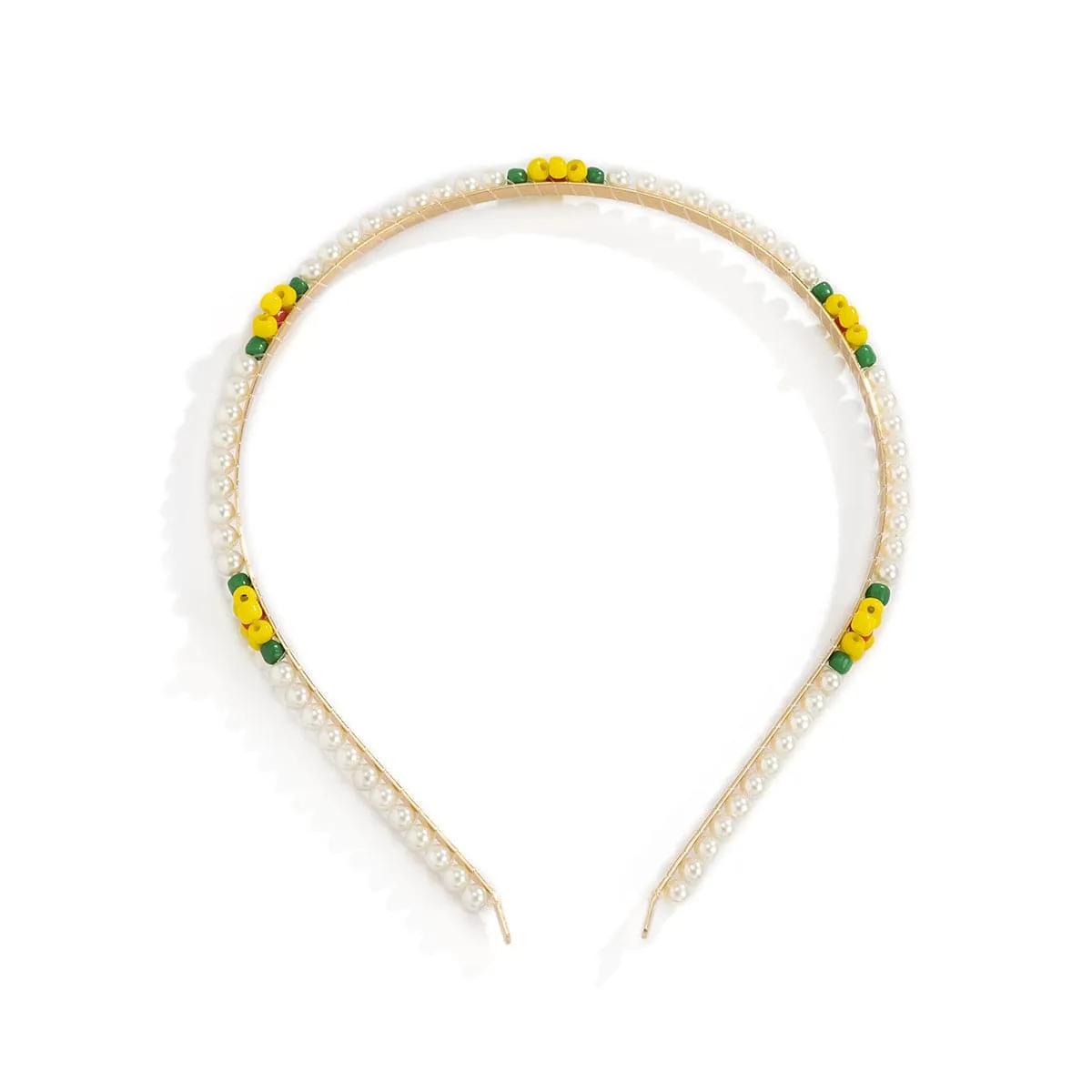 Pearl & Yellow Howlite Floral Station Hard Headband