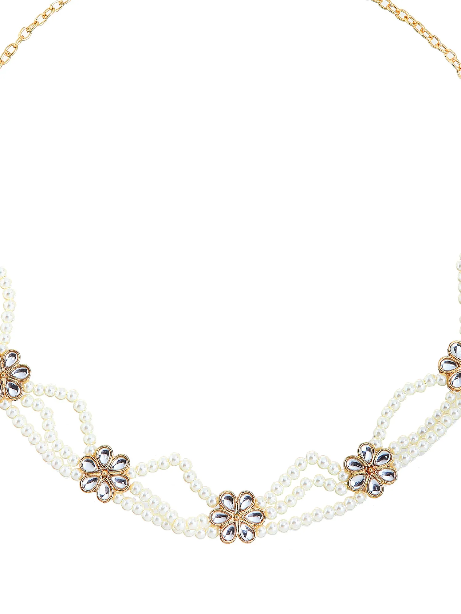 Pearl Embedded Gold Plated Beaded Kundan Hairband
