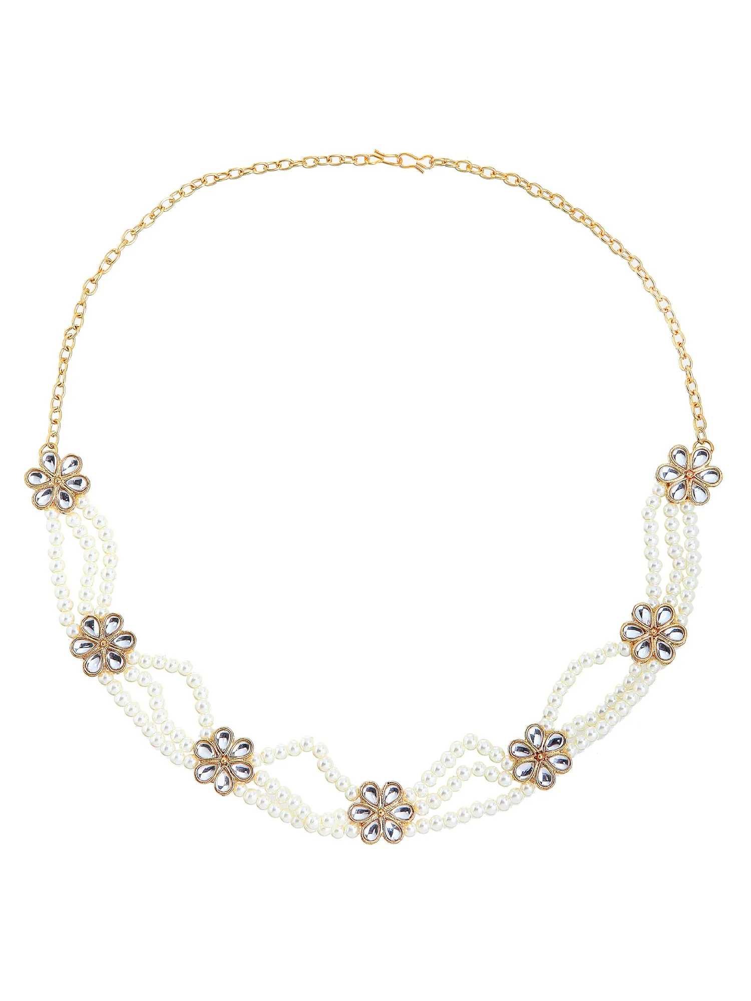 Pearl Embedded Gold Plated Beaded Kundan Hairband