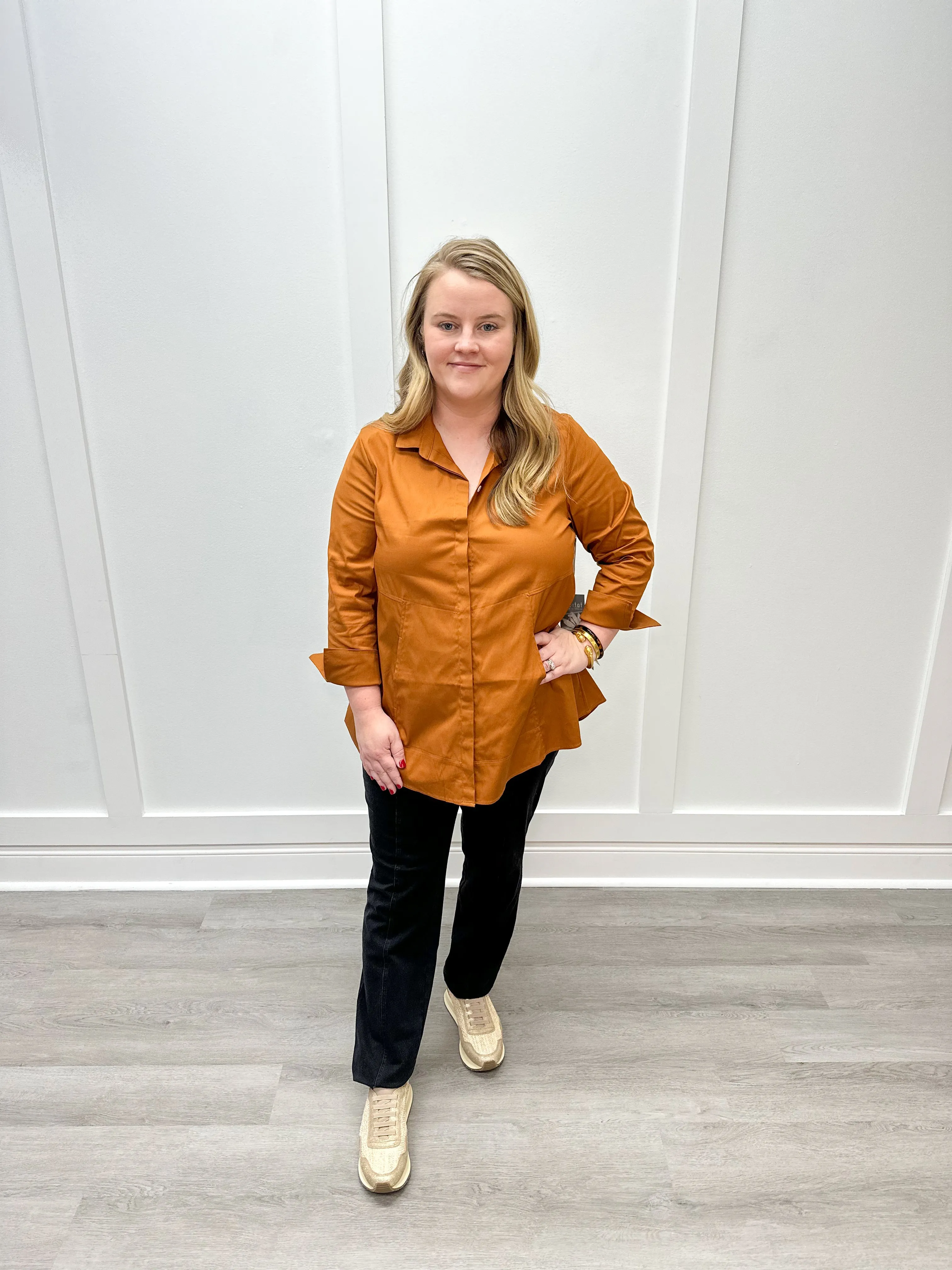 Perfect Travel Hidden Placket Shirt - Ginger