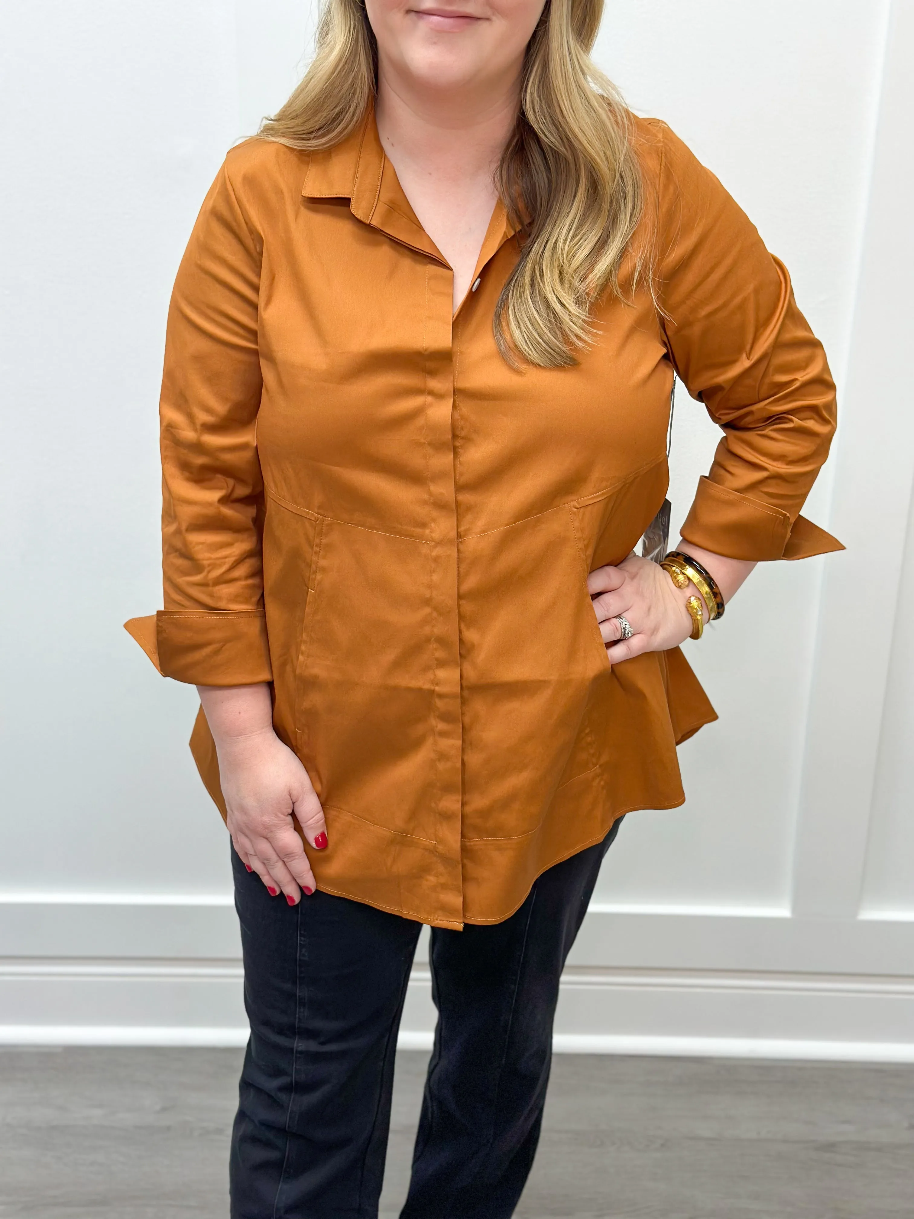Perfect Travel Hidden Placket Shirt - Ginger