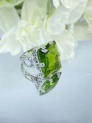 Peridot Ring, Size 7.5, 6 Prong Ring, 30ct Art Deco Ring, Vintage Jewelry #D104 - Ready to Ship