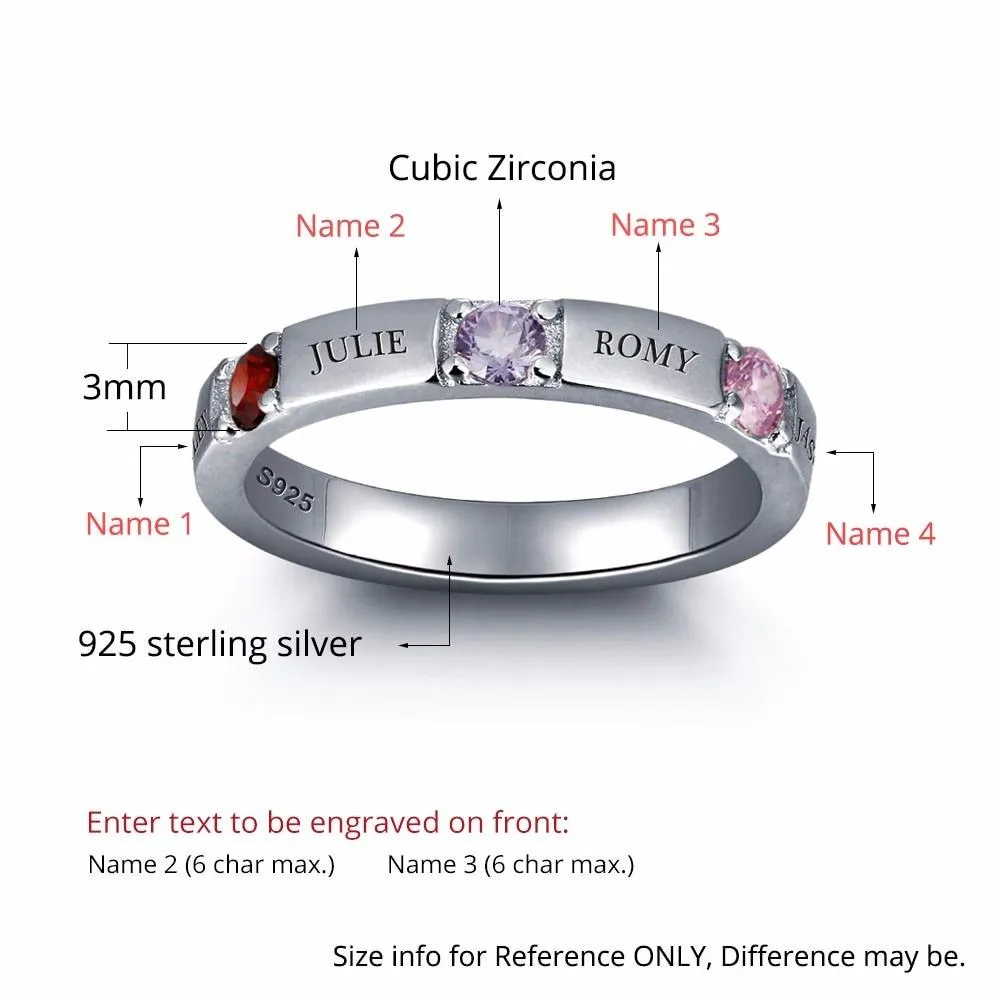 Personalized 925 Sterling Silver CZ Name Ring DIY Birthstone Ring Customize Jewelry for women Best Gift