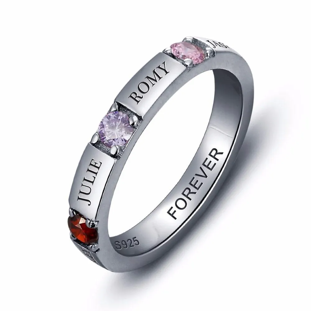 Personalized 925 Sterling Silver CZ Name Ring DIY Birthstone Ring Customize Jewelry for women Best Gift
