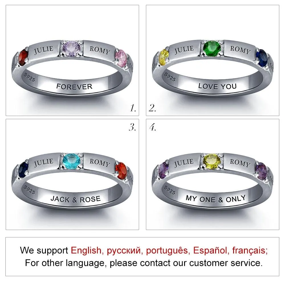 Personalized 925 Sterling Silver CZ Name Ring DIY Birthstone Ring Customize Jewelry for women Best Gift
