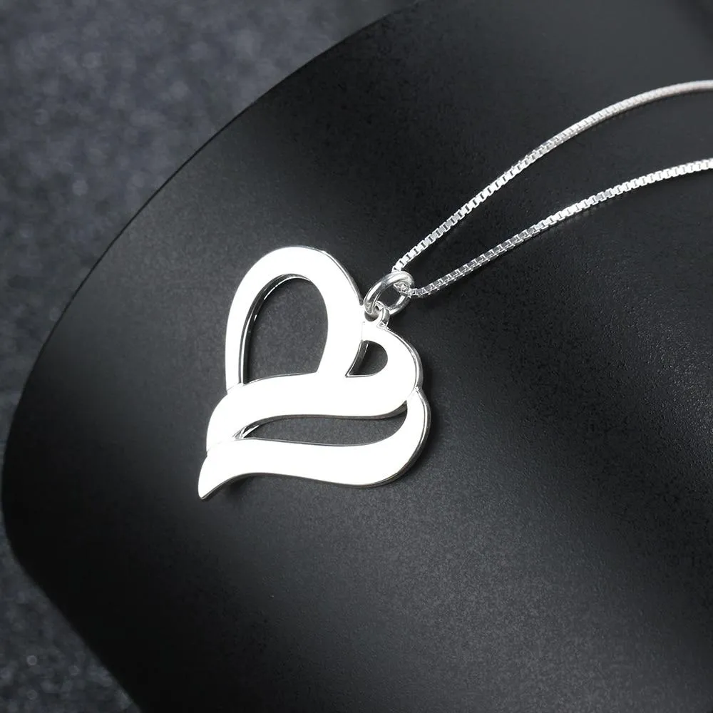 Personalized Women's 925 Sterling Silver Necklace with Heart Shape Engraved Name Pendant, Trendy Jewelry Gift for Her
