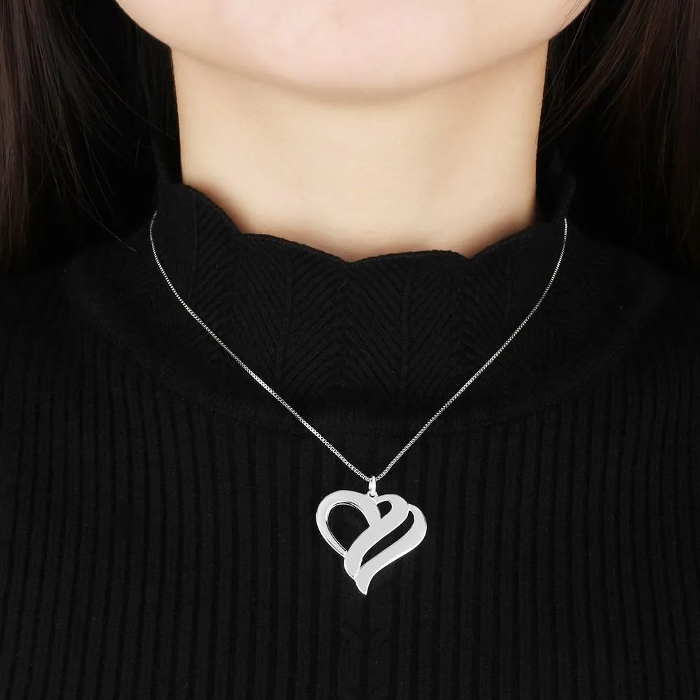Personalized Women's 925 Sterling Silver Necklace with Heart Shape Engraved Name Pendant, Trendy Jewelry Gift for Her