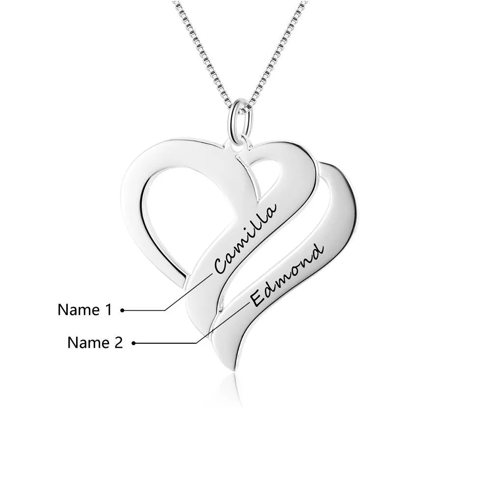 Personalized Women's 925 Sterling Silver Necklace with Heart Shape Engraved Name Pendant, Trendy Jewelry Gift for Her