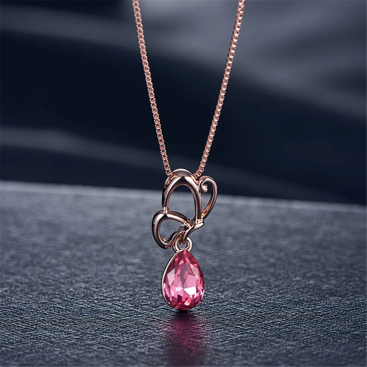 Pink & 18K Rose Gold-Plated Butterfly Pendant Necklace & Earrings