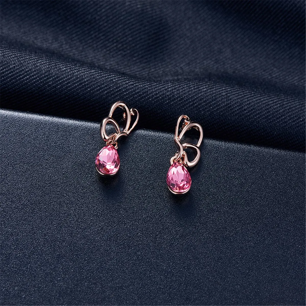 Pink & 18K Rose Gold-Plated Butterfly Pendant Necklace & Earrings