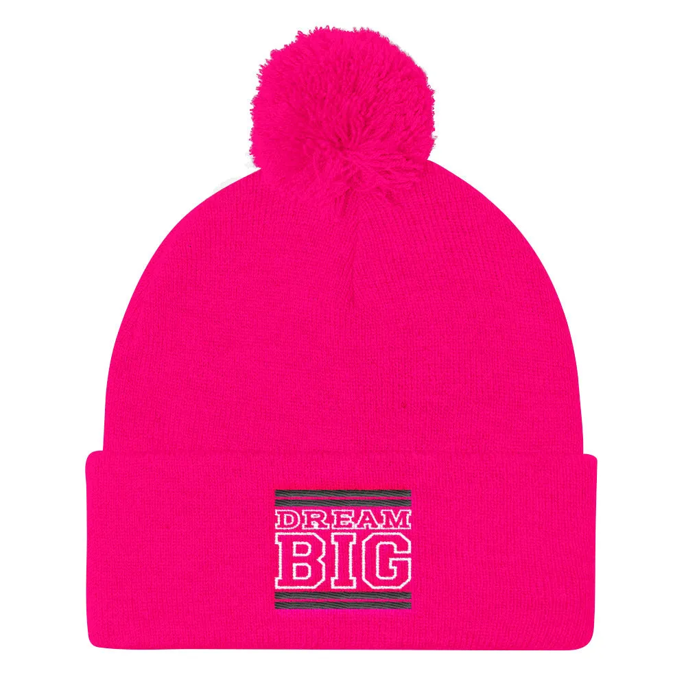 Pink Black and White Pom Pom Beanie
