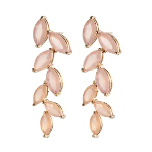 Pink Crystal & 18K Gold-Plated Leaves Drop Earrings
