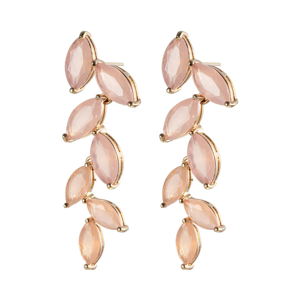 Pink Crystal & 18K Gold-Plated Leaves Drop Earrings