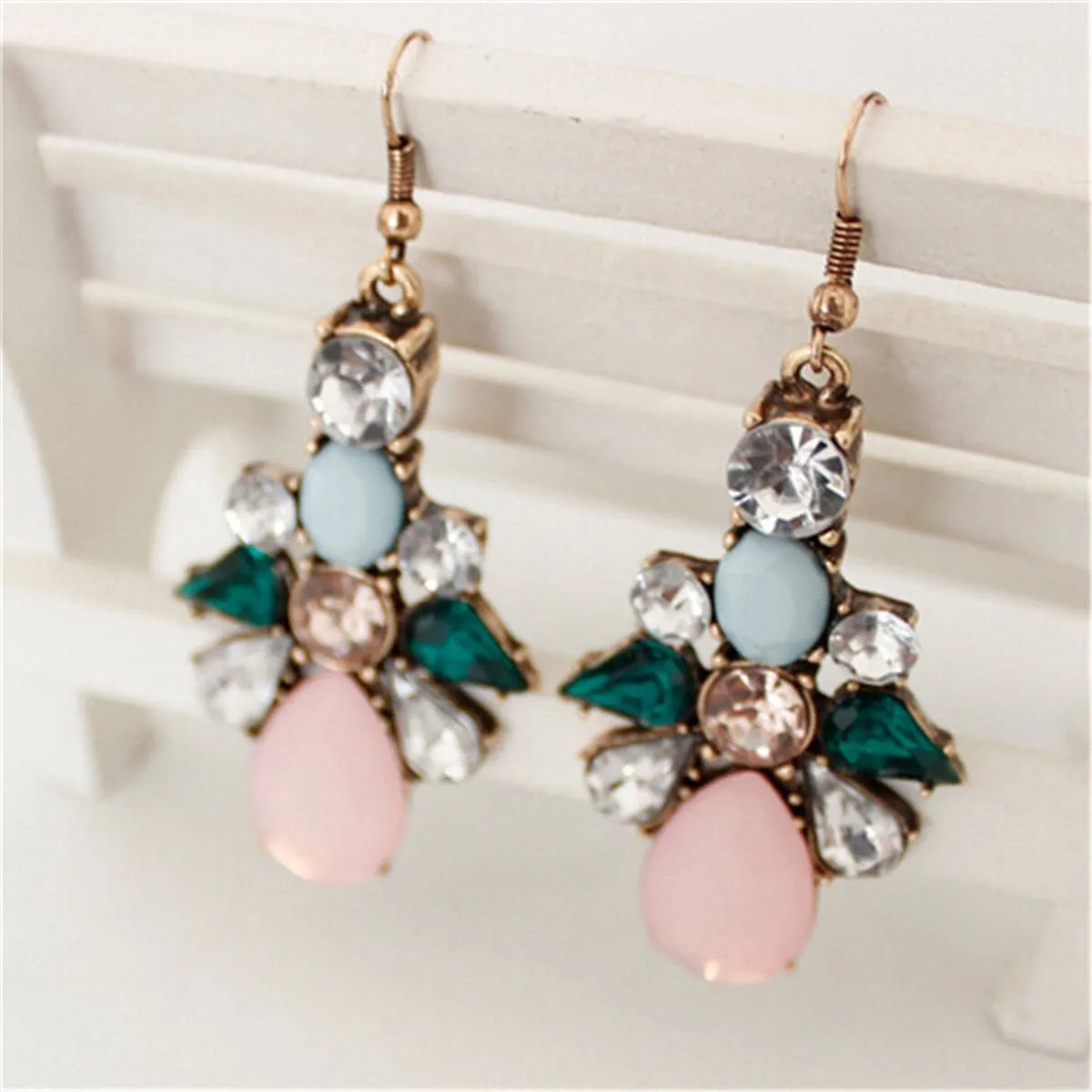 Pink Crystal & Cubic Zirconia 18K Gold-Plated Prong-Set Drop Earrings
