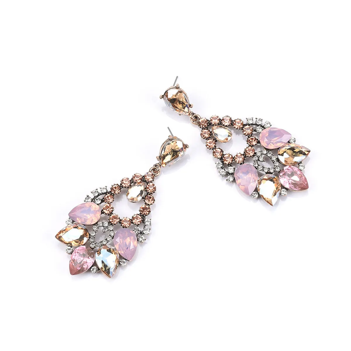 Pink Crystal & Cubic Zirconia Teardrop Earrings