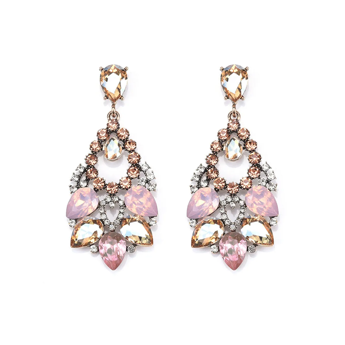 Pink Crystal & Cubic Zirconia Teardrop Earrings