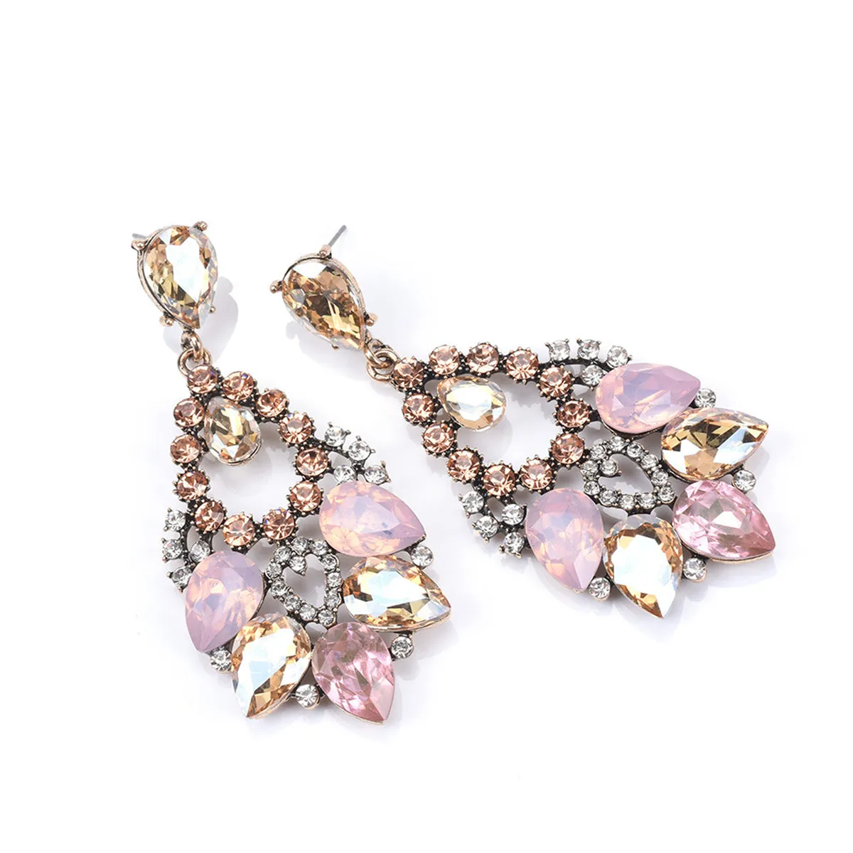 Pink Crystal & Cubic Zirconia Teardrop Earrings