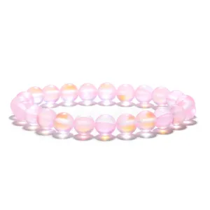 Pink Frosted Crystal Beaded Stretch Bracelet