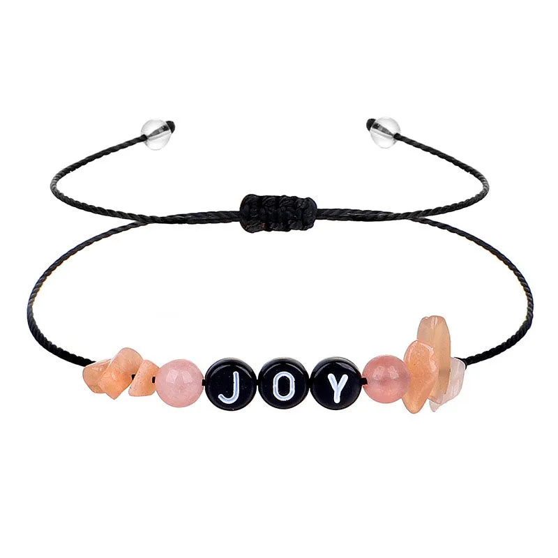 Pink Quartz & Black 'Joy' Adjustable Bracelet