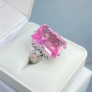 Pink Topaz Ring, 6 Prong Ring, 30ct Art Deco Ring, Vintage Jewelry #D104
