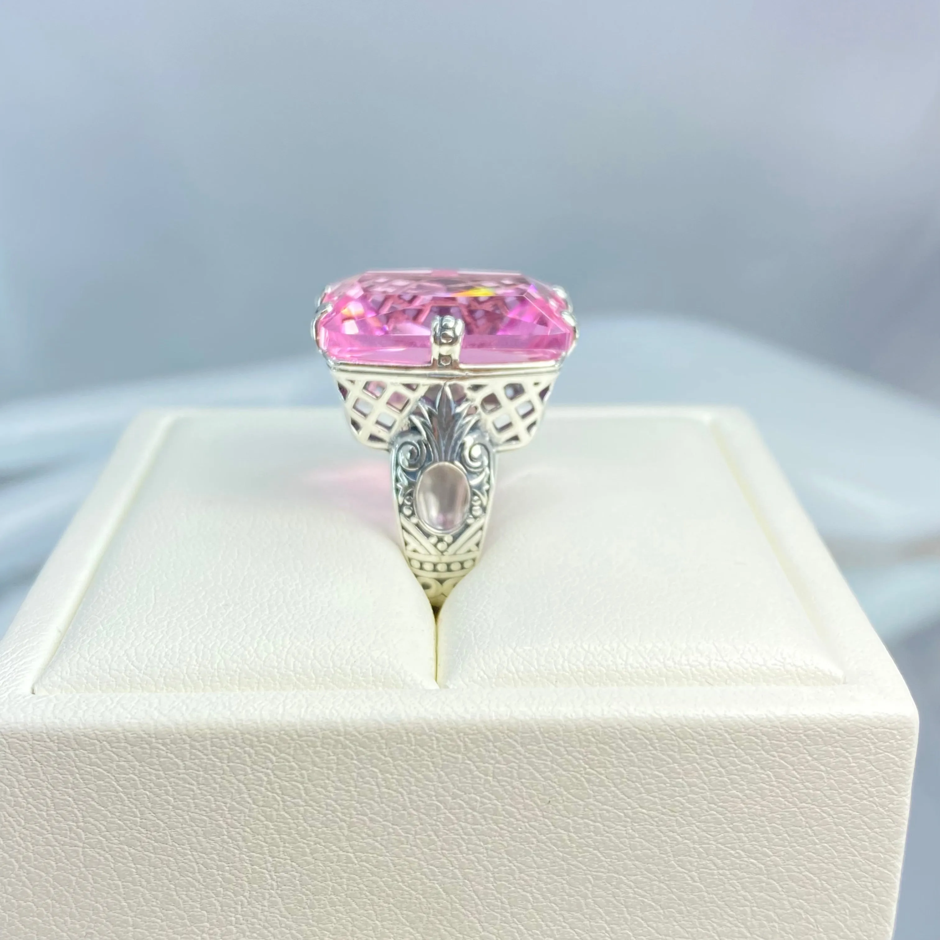 Pink Topaz Ring, 6 Prong Ring, 30ct Art Deco Ring, Vintage Jewelry #D104