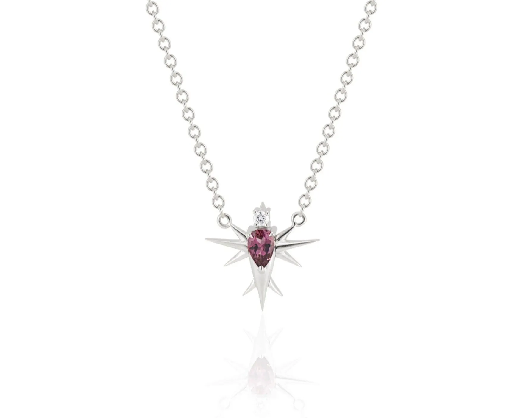 Pink Tourmaline & Diamond Bird Necklace-White Gold