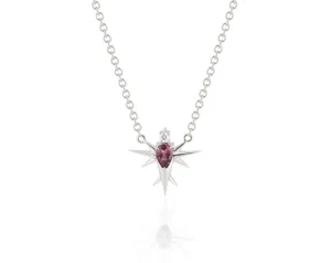 Pink Tourmaline & Diamond Bird Necklace-White Gold