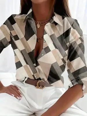 PlaidChic™ | Women's Button-Up Shirt | Lightweight Cotton, Stylish Plaid Print & Versatile Wear