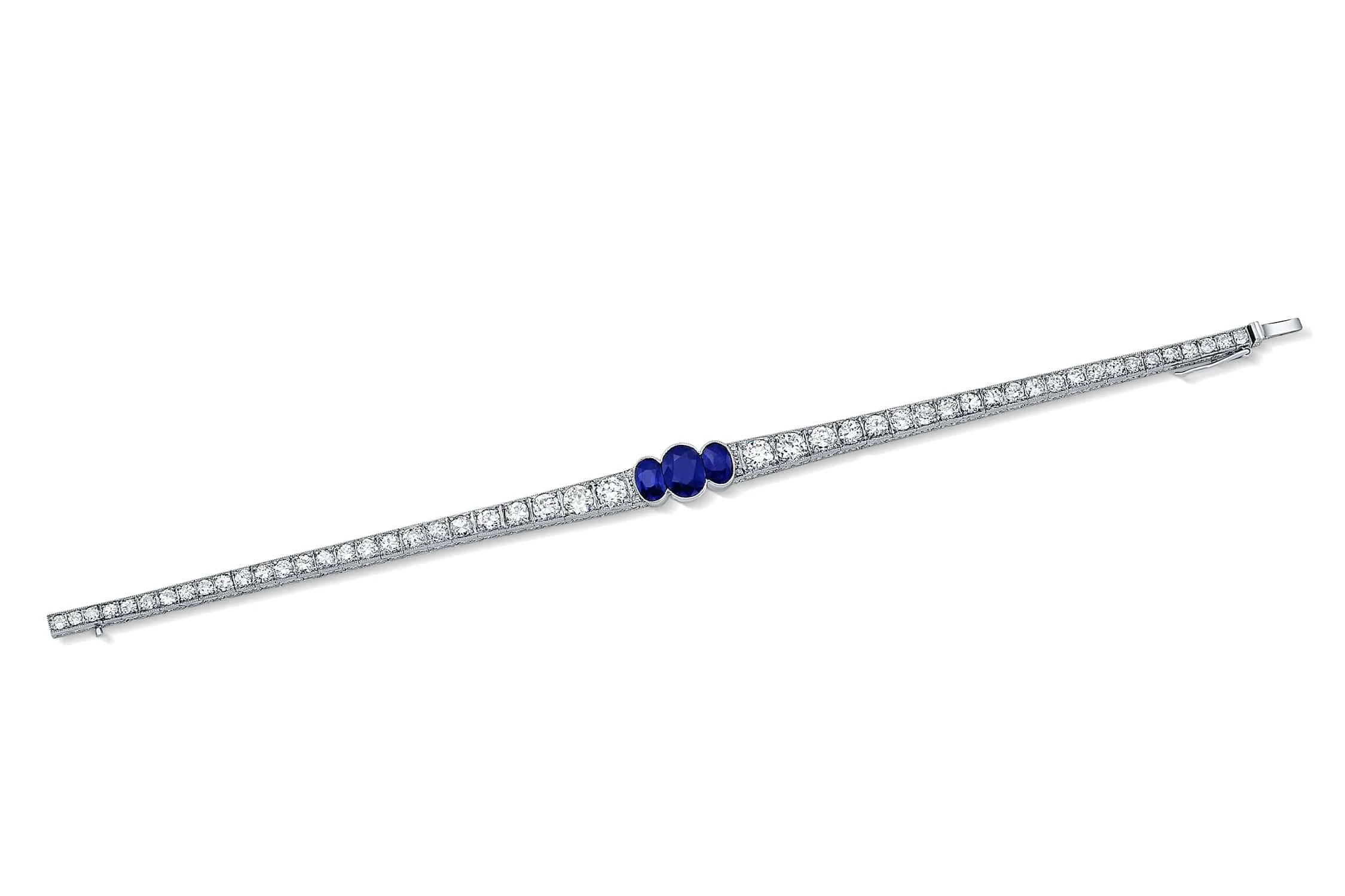 Platinum 1920's Oval Sapphire and Diamond Bracelet, AGL certified