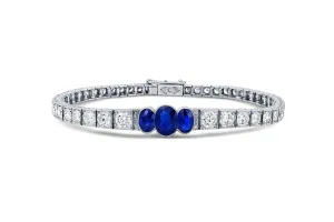 Platinum 1920's Oval Sapphire and Diamond Bracelet, AGL certified