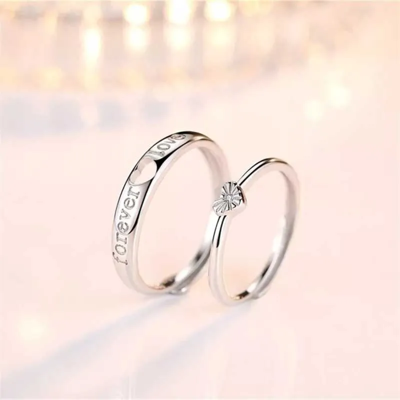 Platinum Plated Heart Shaped Adjustable Couple Ring