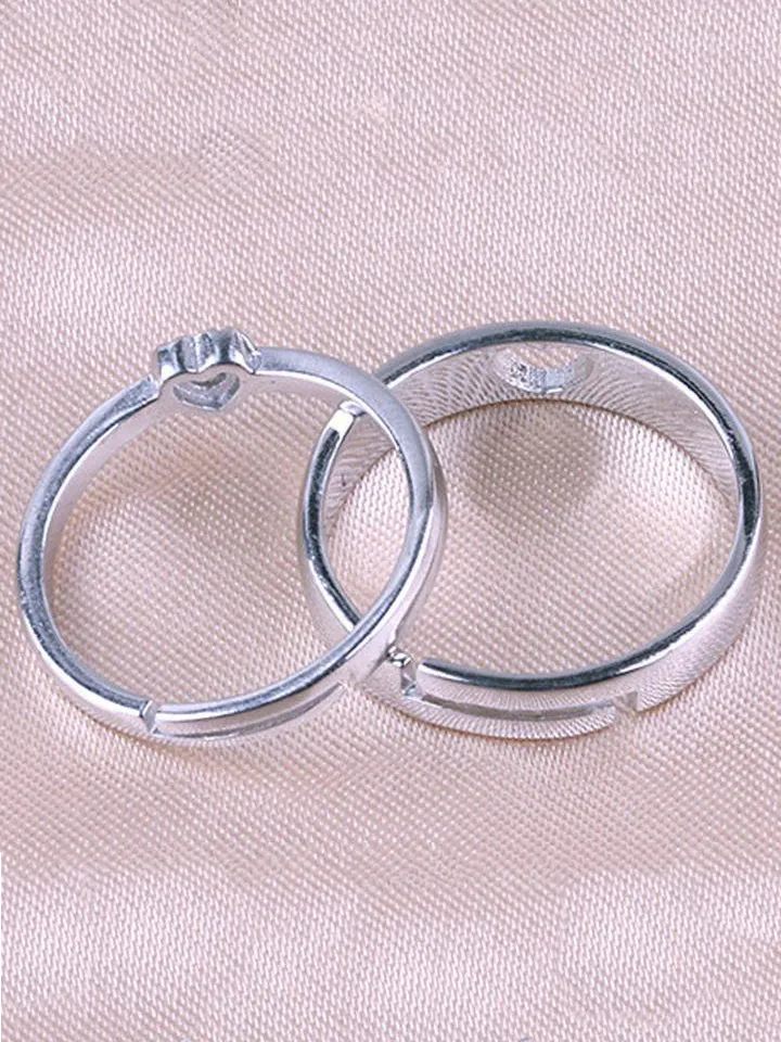 Platinum Plated Heart Shaped Adjustable Couple Ring