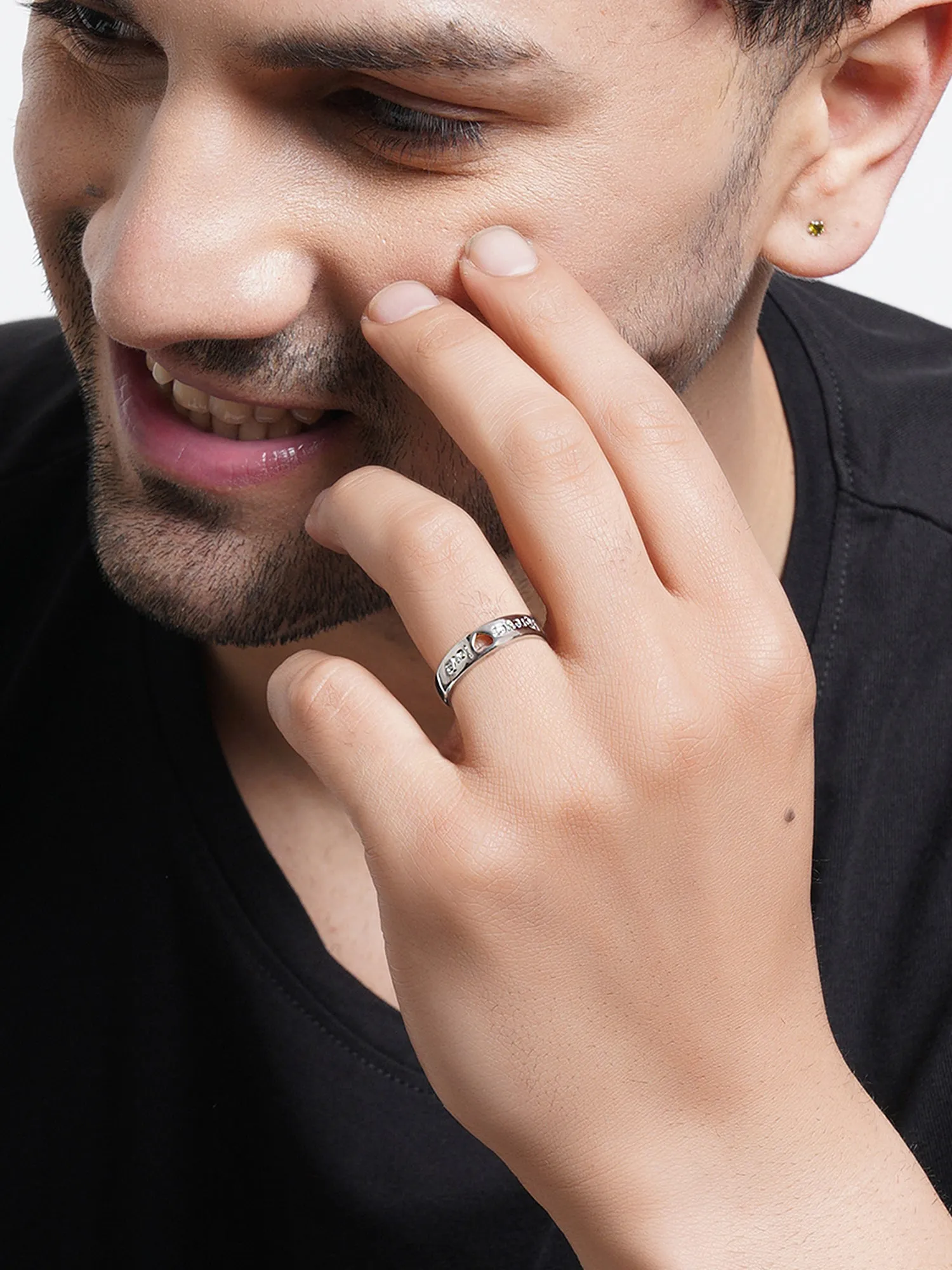 Platinum Plated Heart Shaped Adjustable Couple Ring