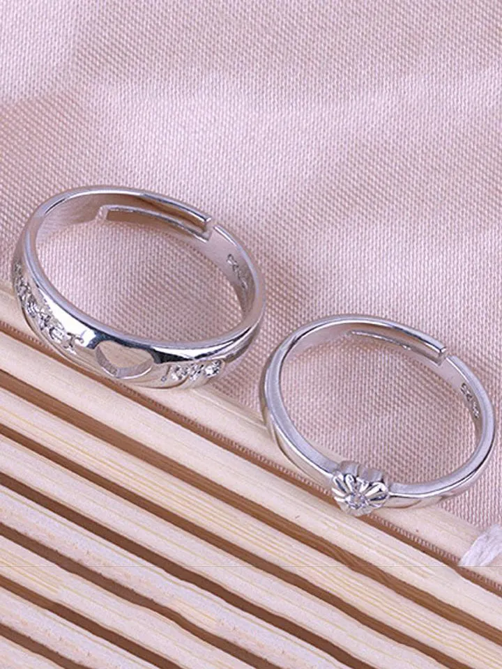 Platinum Plated Heart Shaped Adjustable Couple Ring