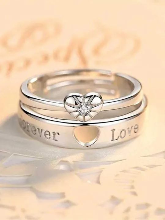 Platinum Plated Heart Shaped Adjustable Couple Ring