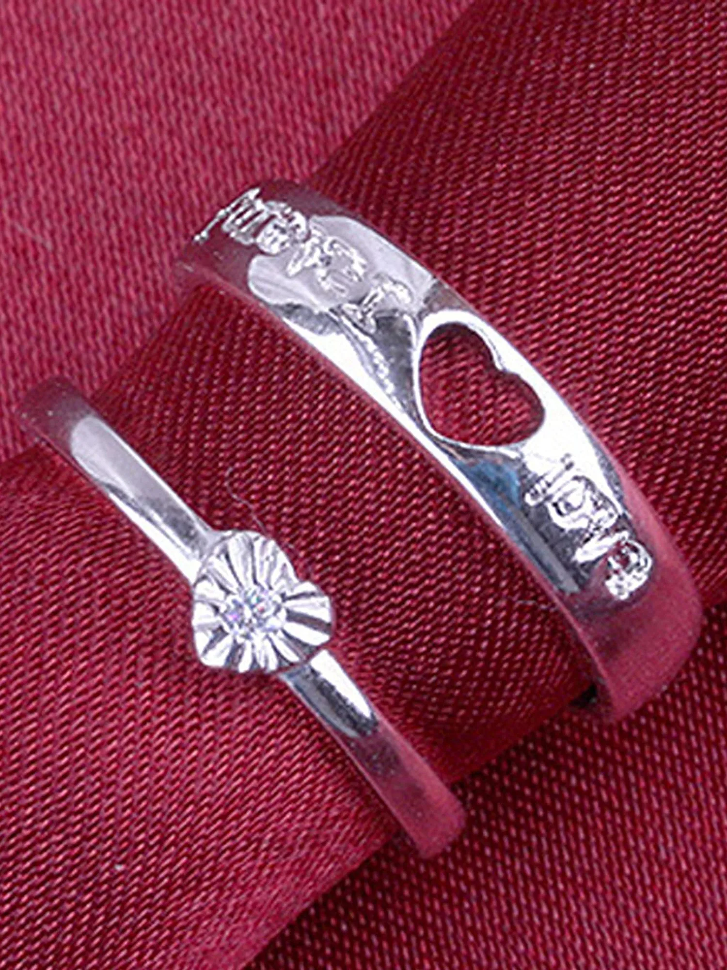Platinum Plated Heart Shaped Adjustable Couple Ring
